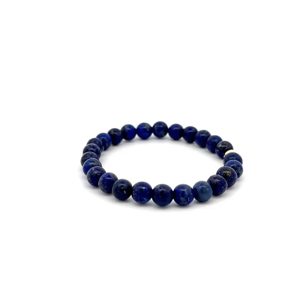 Natural Lapis Lazuli Gemstones 6mm Stretchable Bracelet 18k Gold Bead Charm - Picture 4 of 4